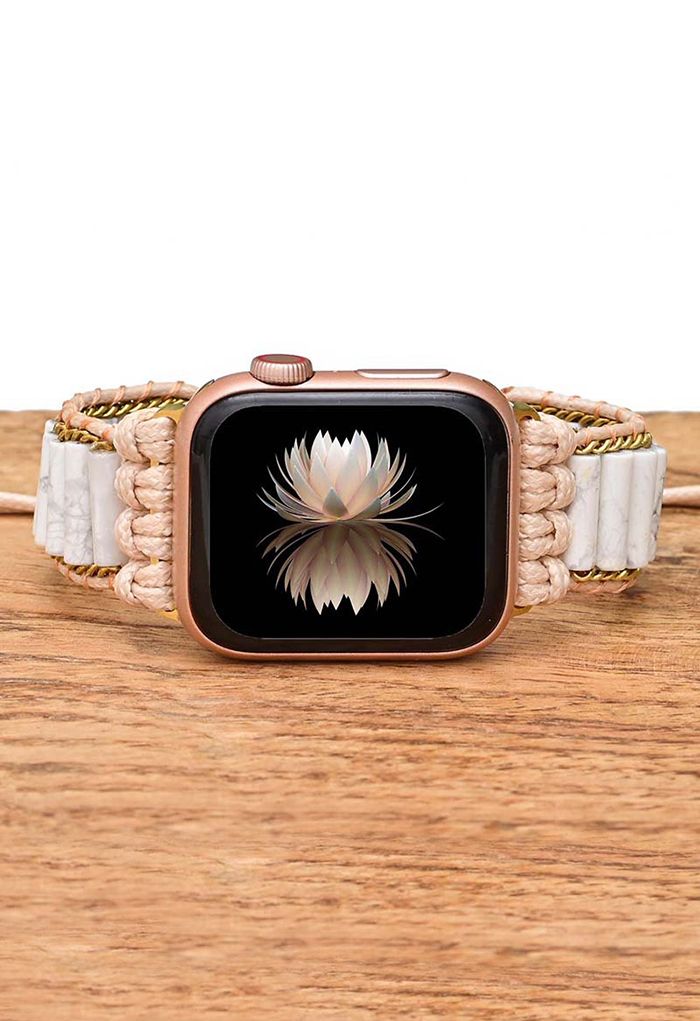 Solid White Magnesite Stone Weave Watch Strap