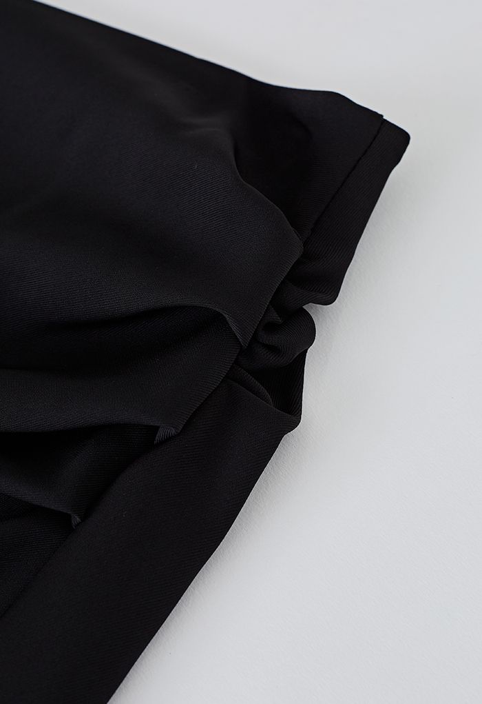 Side Ruched Slit Hem Pencil Skirt in Black