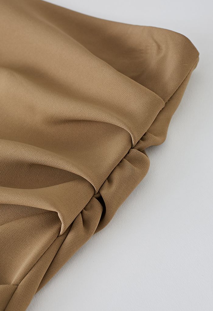 Side Ruched Slit Hem Pencil Skirt in Khaki