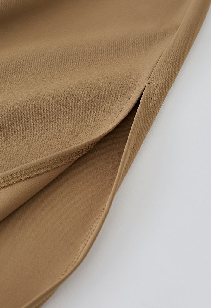 Side Ruched Slit Hem Pencil Skirt in Khaki