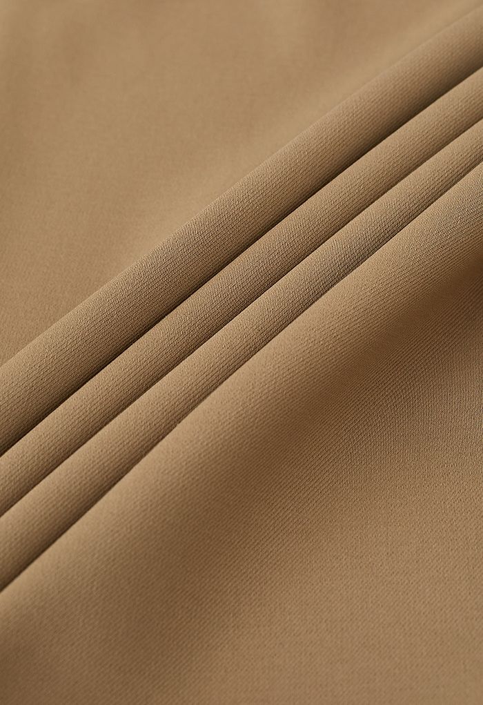Side Ruched Slit Hem Pencil Skirt in Khaki