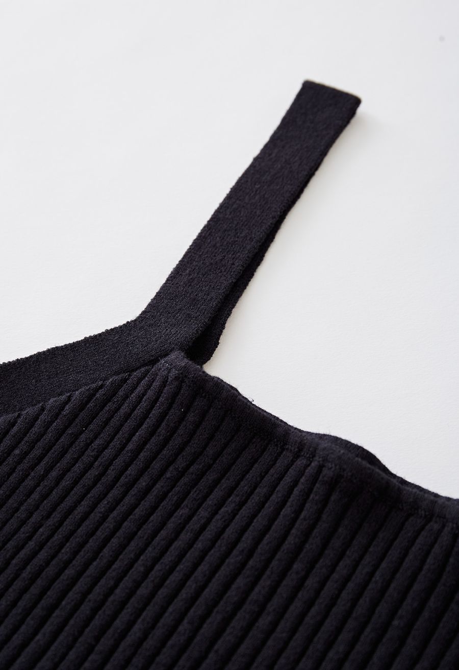 Ultra-Soft Ribbed Cami Knit Cropped Top in Black