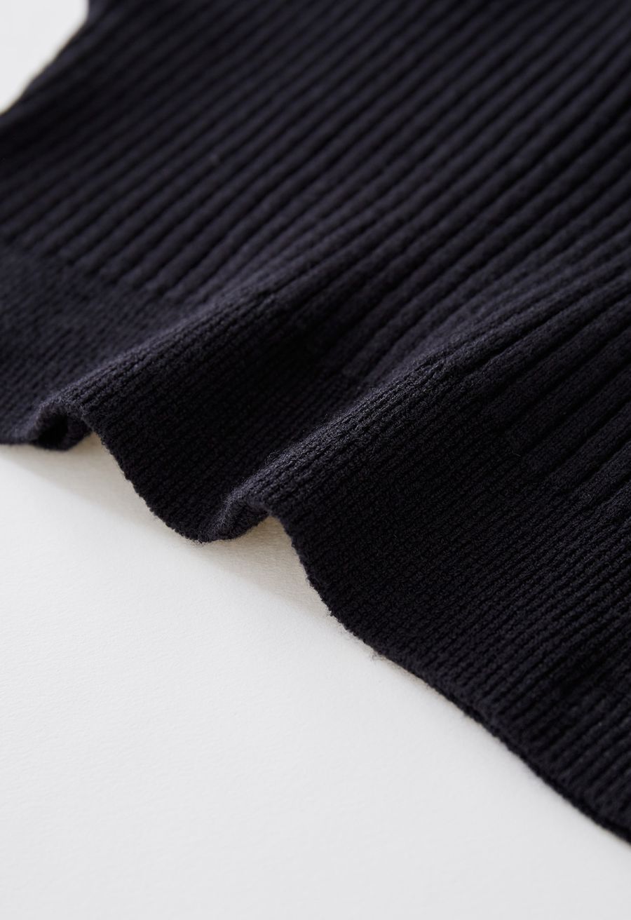 Ultra-Soft Ribbed Cami Knit Cropped Top in Black