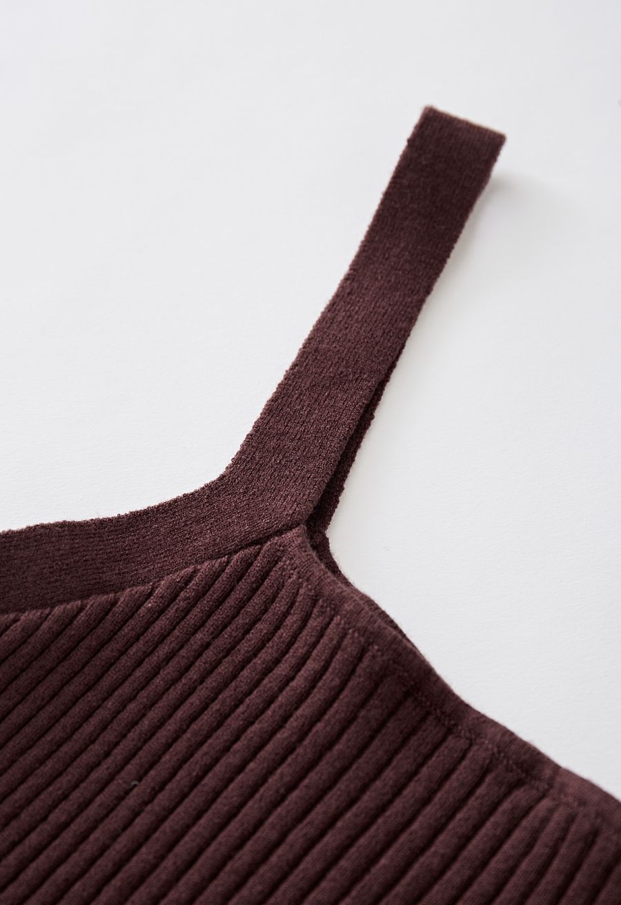 Ultra-Soft Ribbed Cami Knit Cropped Top in Brown