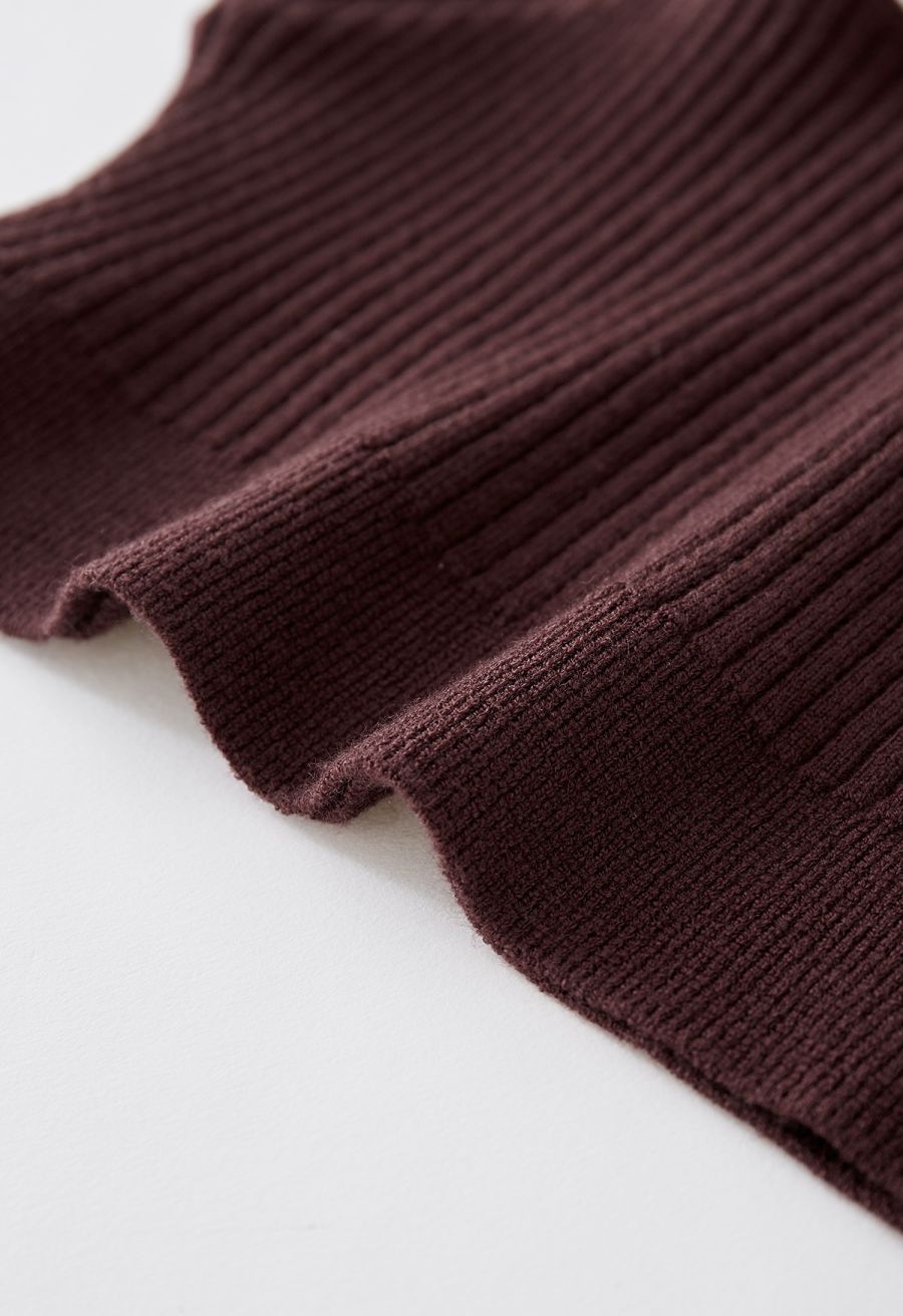 Ultra-Soft Ribbed Cami Knit Cropped Top in Brown
