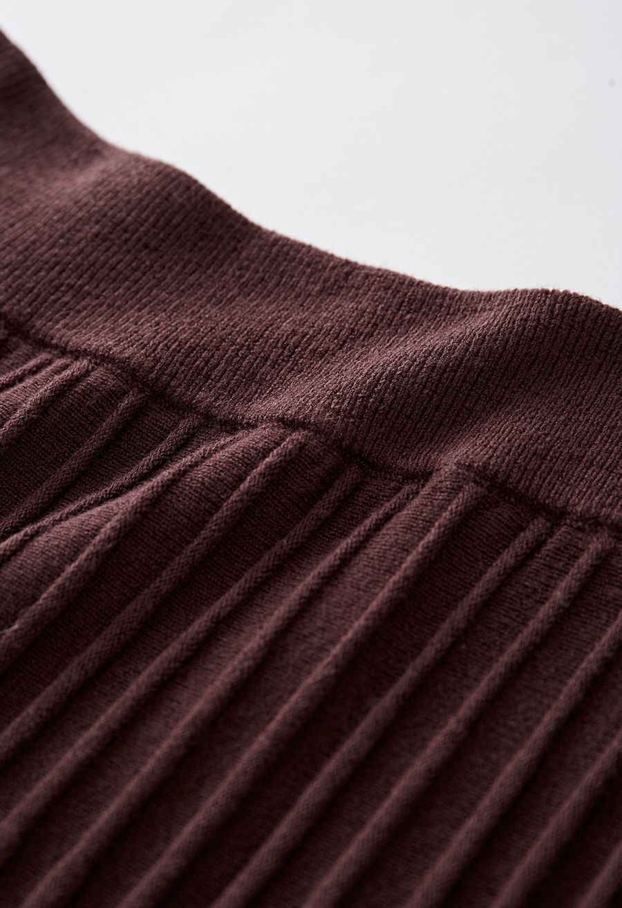 Ultra-Soft Lettuce Hem Knit Maxi Skirt in Brown