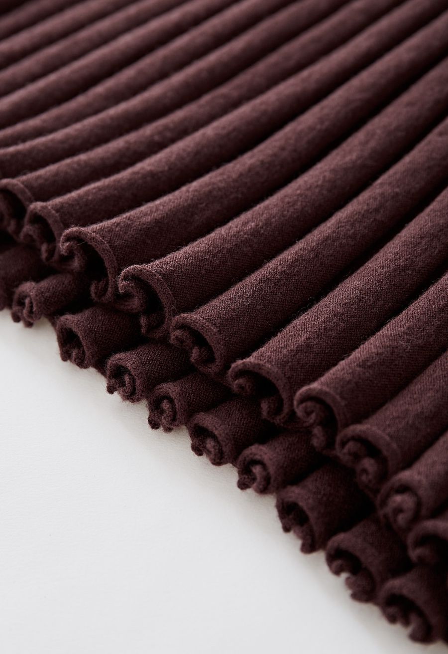 Ultra-Soft Lettuce Hem Knit Maxi Skirt in Brown