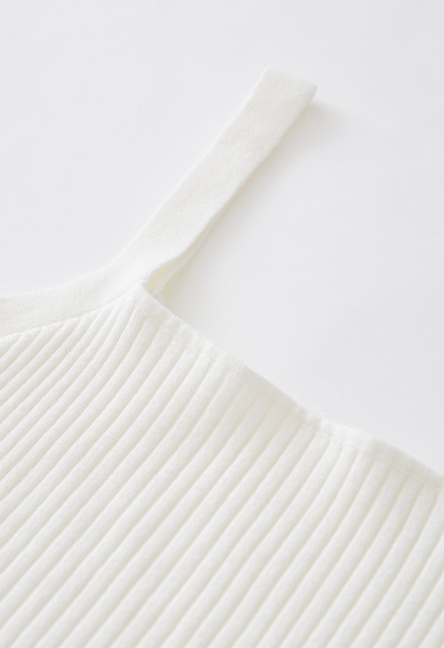 Ultra-Soft Ribbed Cami Knit Cropped Top in White