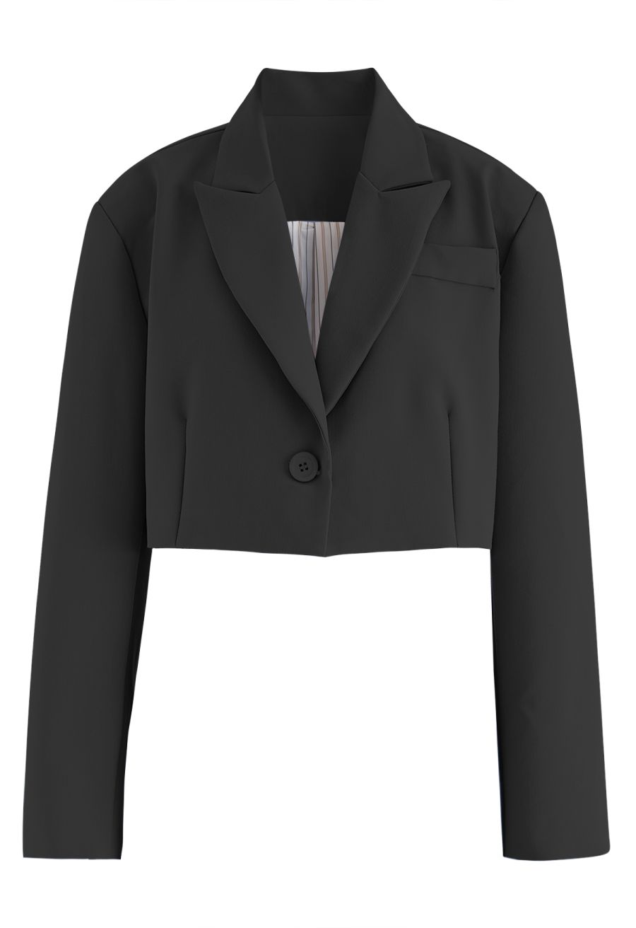Fascinating Notch Lapel Cropped Blazer in Black