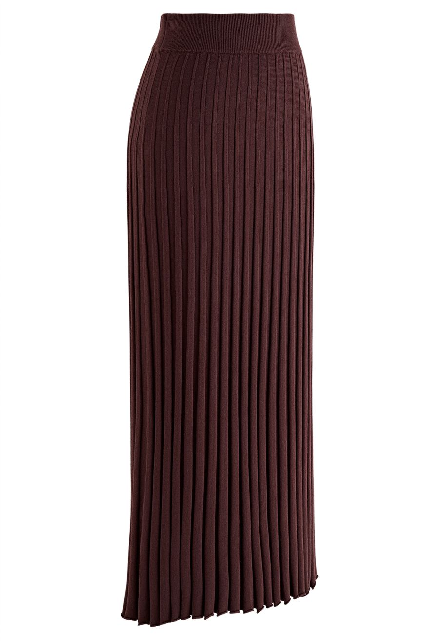 Ultra-Soft Lettuce Hem Knit Maxi Skirt in Brown