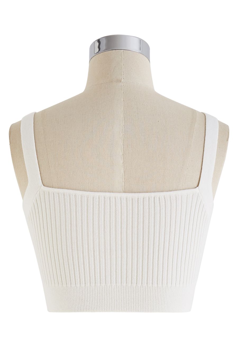 Ultra-Soft Ribbed Cami Knit Cropped Top in White