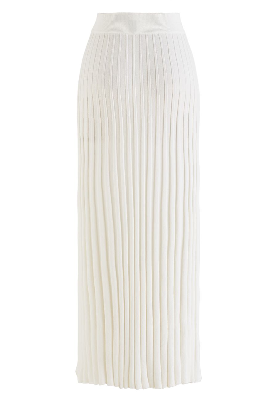 Ultra-Soft Lettuce Hem Knit Maxi Skirt in White