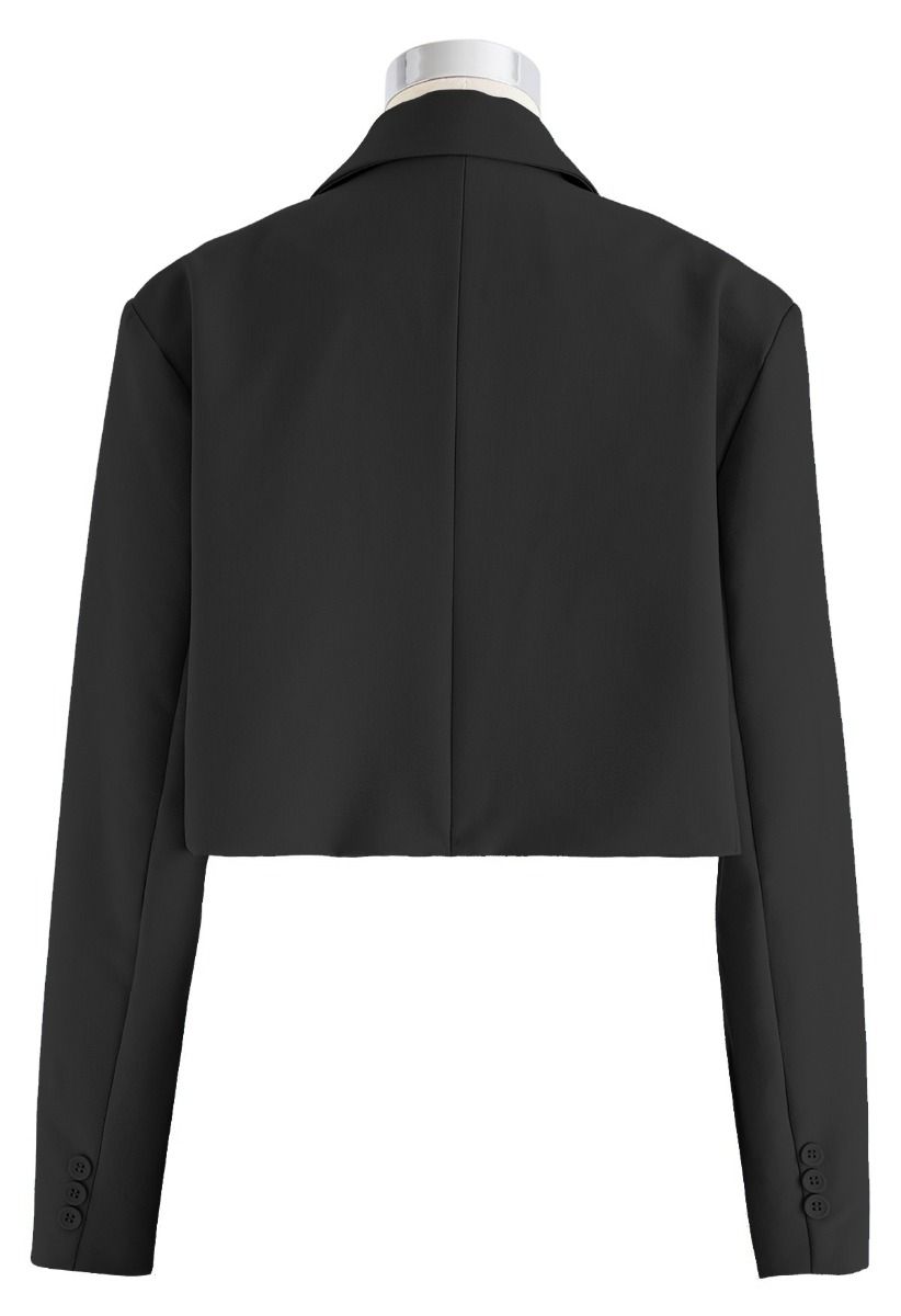 Fascinating Notch Lapel Cropped Blazer in Black