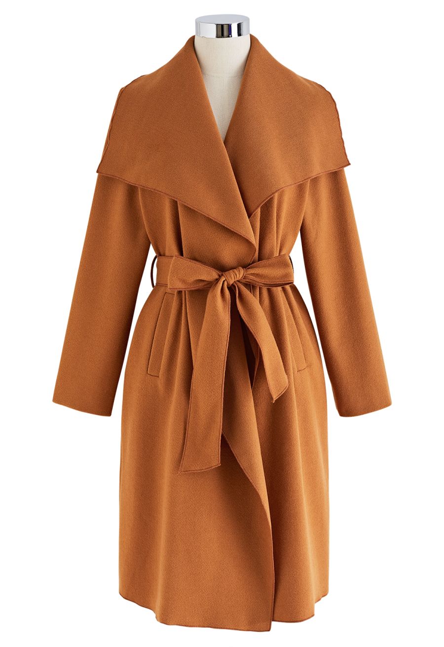 Free Myself Open Front Wool-Blend Coat in Pumpkin