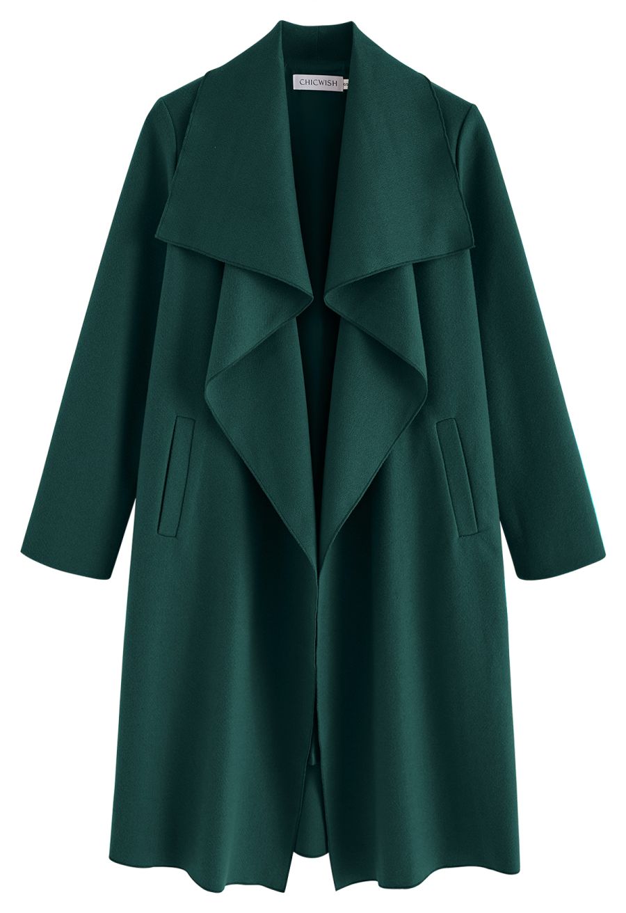 Free Myself Open Front Wool-Blend Coat in Emerald