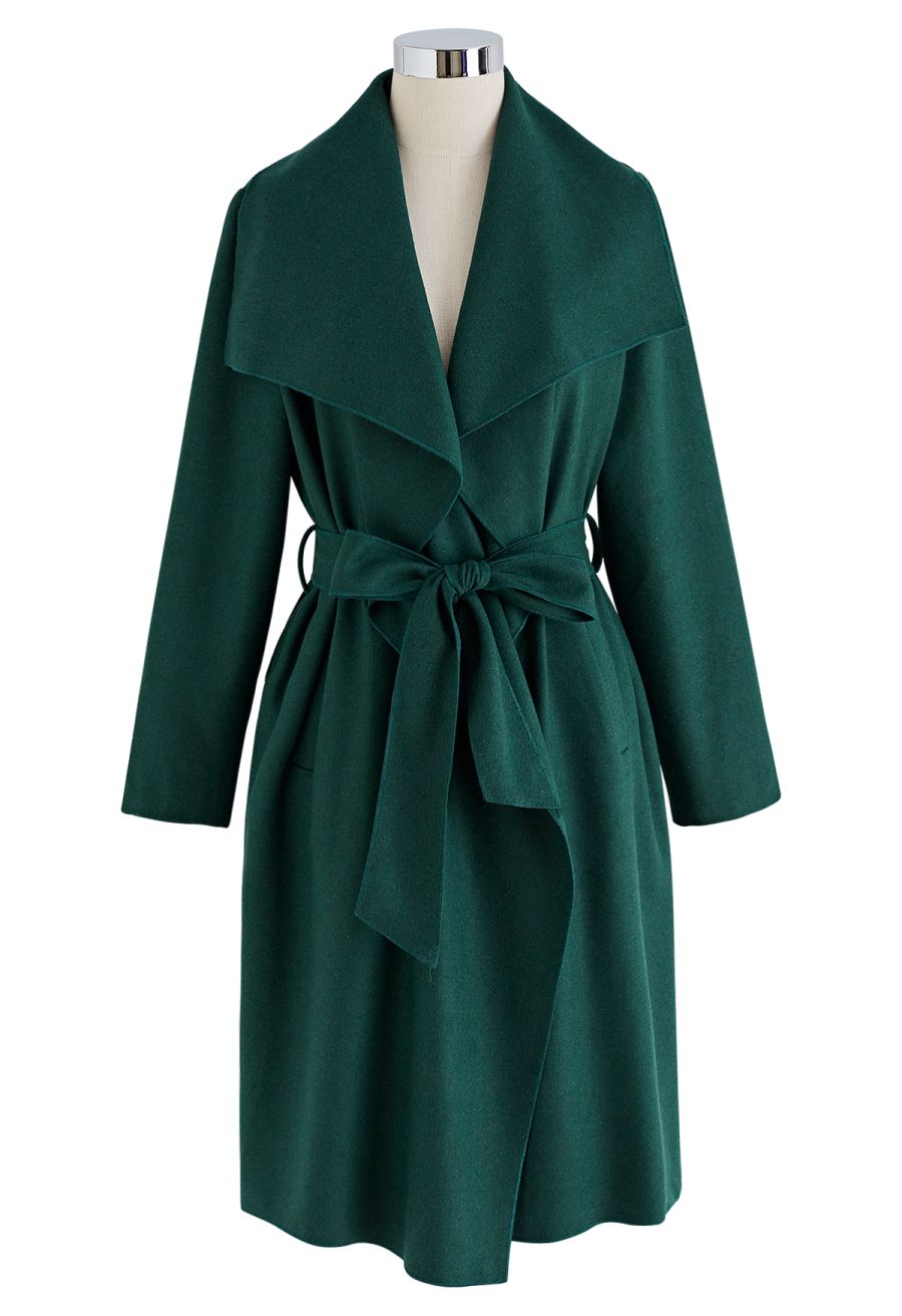 Free Myself Open Front Wool-Blend Coat in Emerald