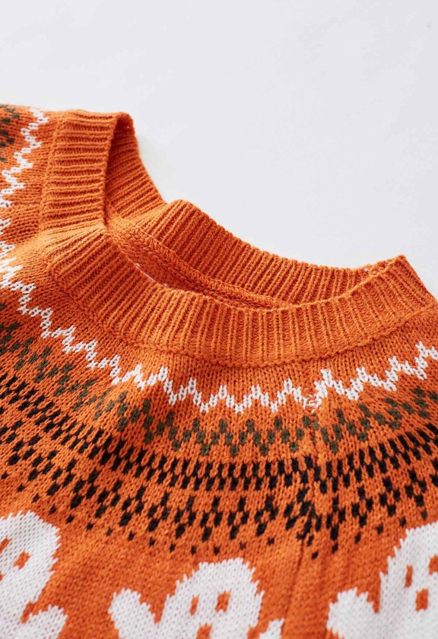Cute Ghost Long Sleeves Knit Sweater in Orange Halloween Costumes