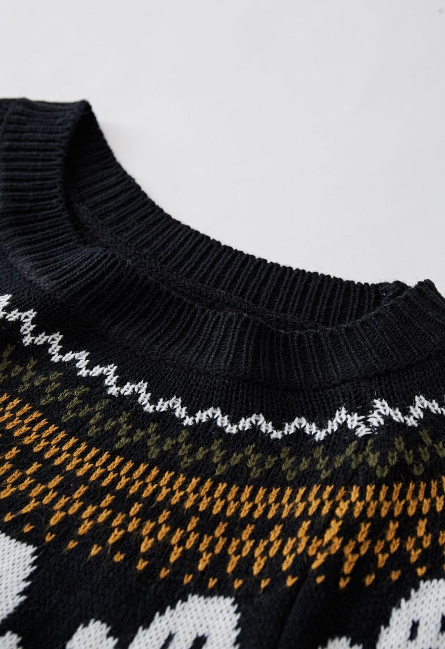 Cute Ghost Long Sleeves Knit Sweater in Black Halloween Costumes