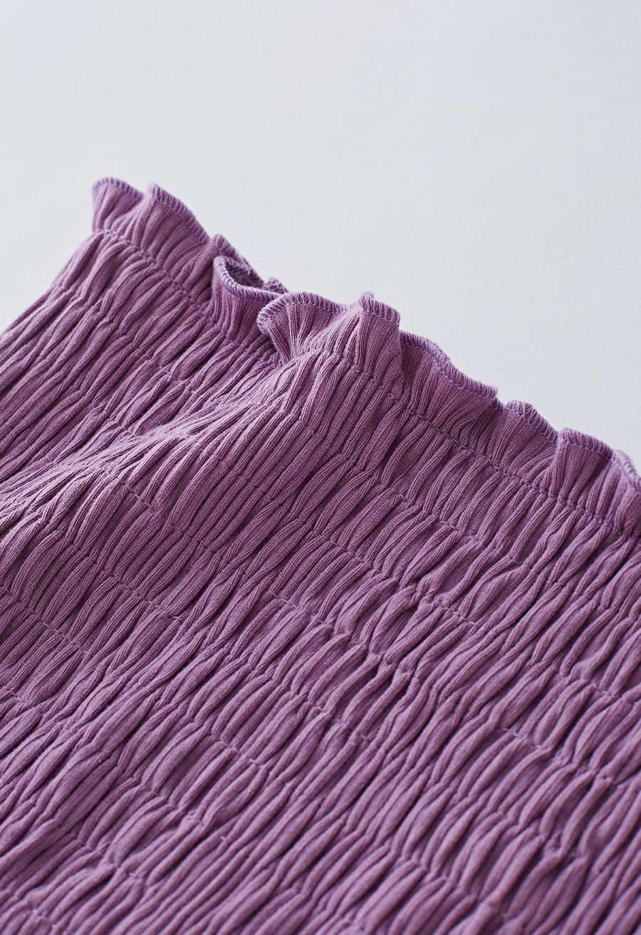 Ruffle Shirred Tube Top and Cardigan Set in Lilac