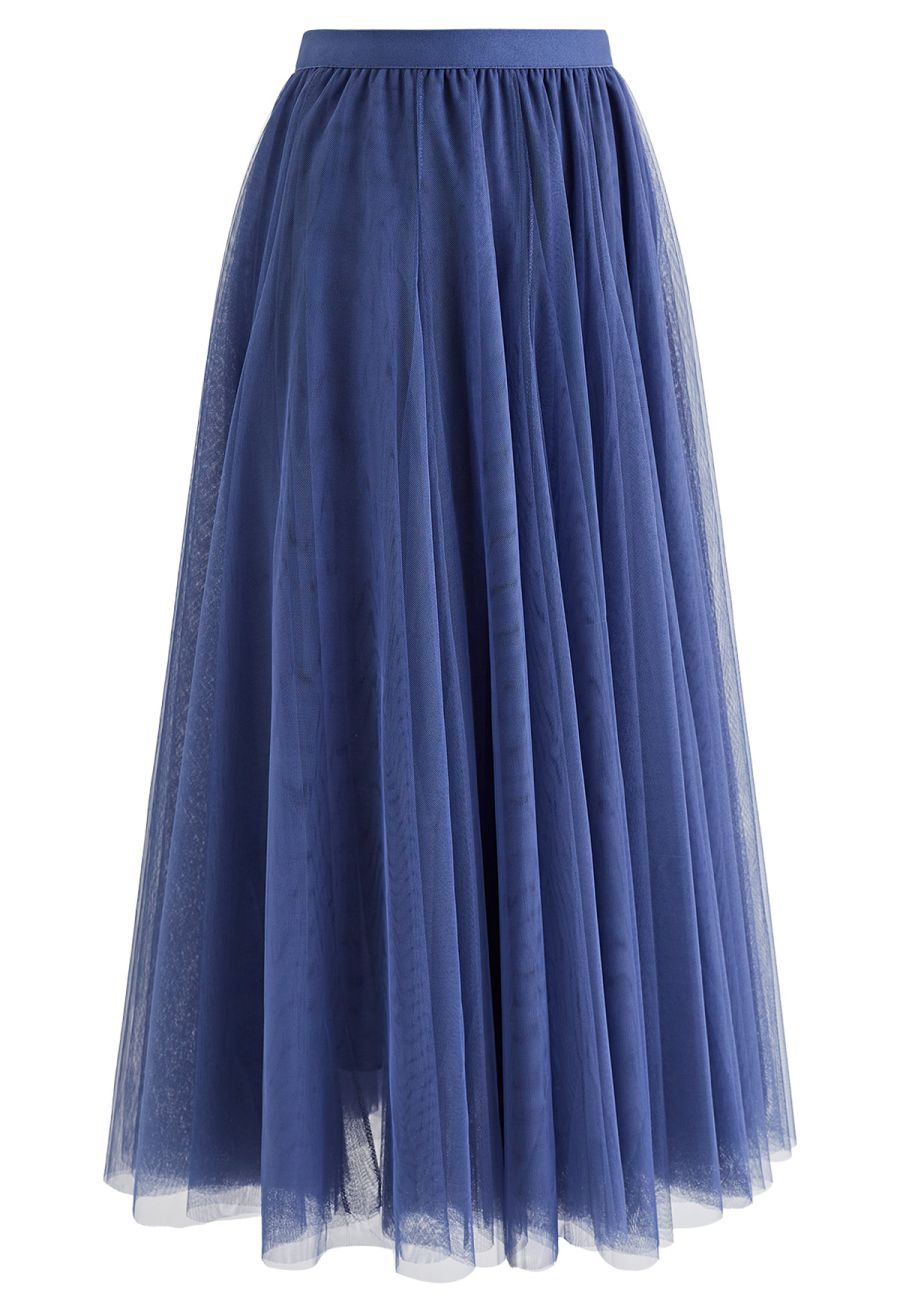 My Secret Garden Tulle Maxi Skirt in Dusty Blue