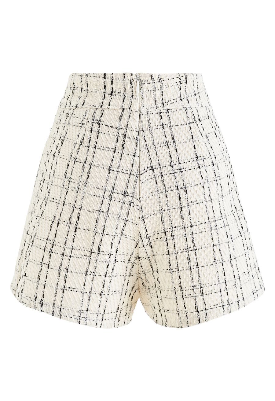 Grid Tweed Buttoned Flap Skorts in Ivory