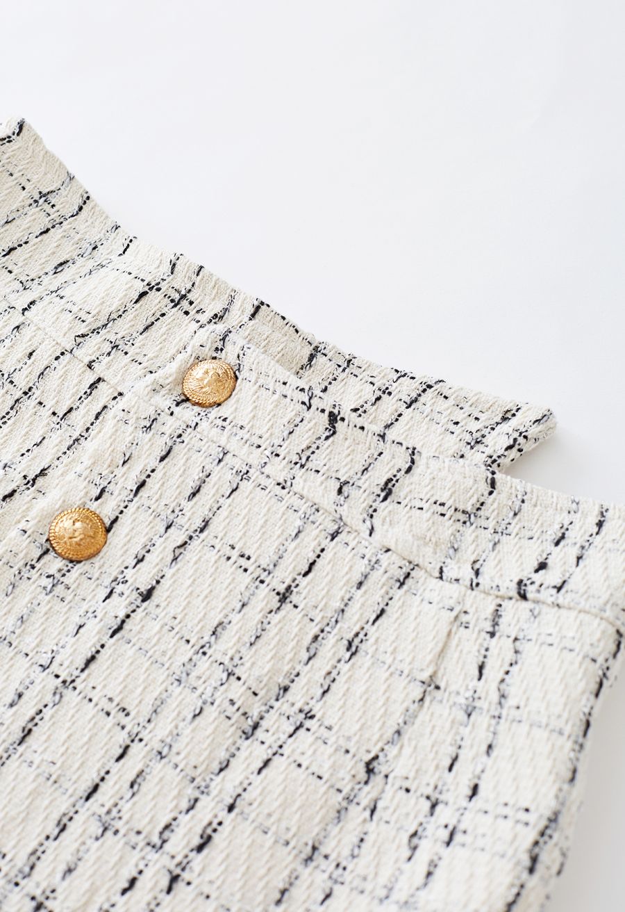 Grid Tweed Buttoned Flap Skorts in Ivory