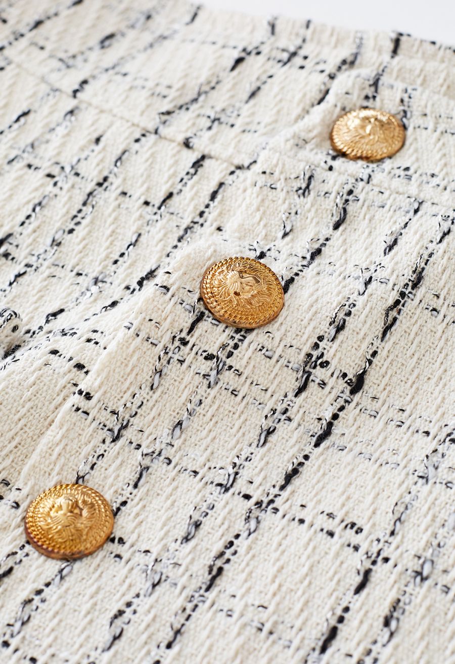 Grid Tweed Buttoned Flap Skorts in Ivory
