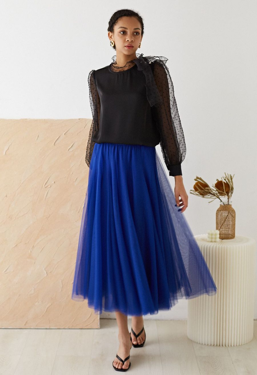 My Secret Garden Tulle Maxi Skirt in Indigo