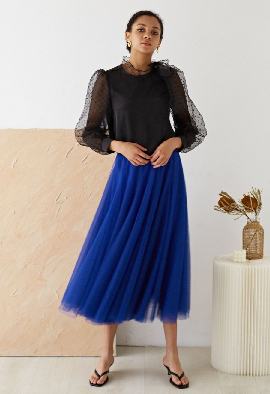 My Secret Garden Tulle Maxi Skirt in Indigo