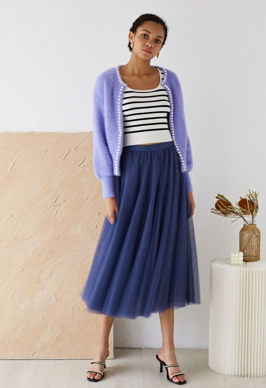 My Secret Garden Tulle Maxi Skirt in Dusty Blue