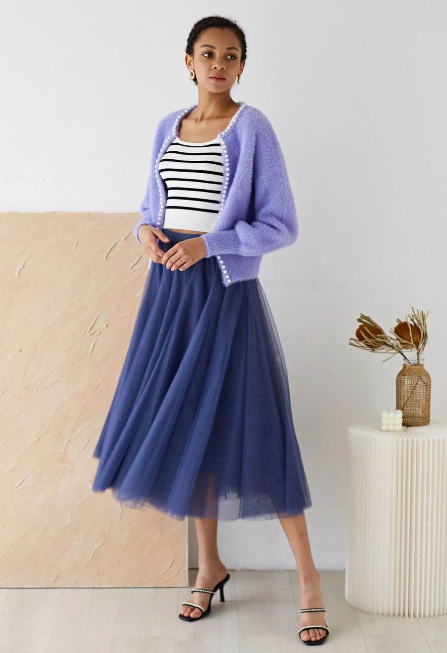 My Secret Garden Tulle Maxi Skirt in Dusty Blue