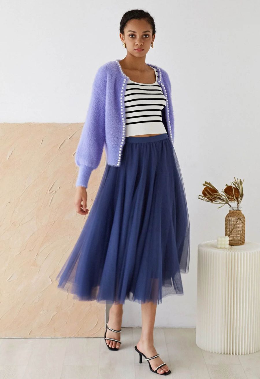 My Secret Garden Tulle Maxi Skirt in Dusty Blue