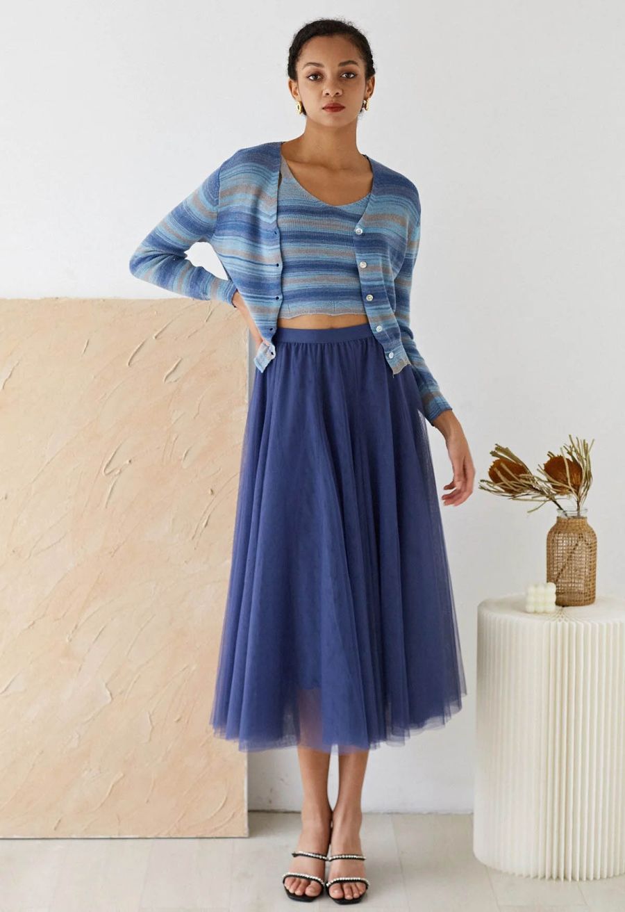 My Secret Garden Tulle Maxi Skirt in Dusty Blue