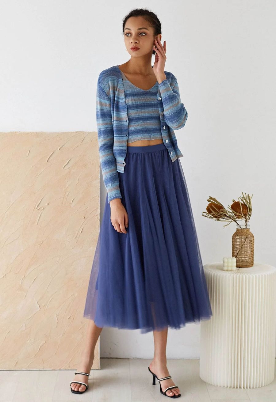 My Secret Garden Tulle Maxi Skirt in Dusty Blue