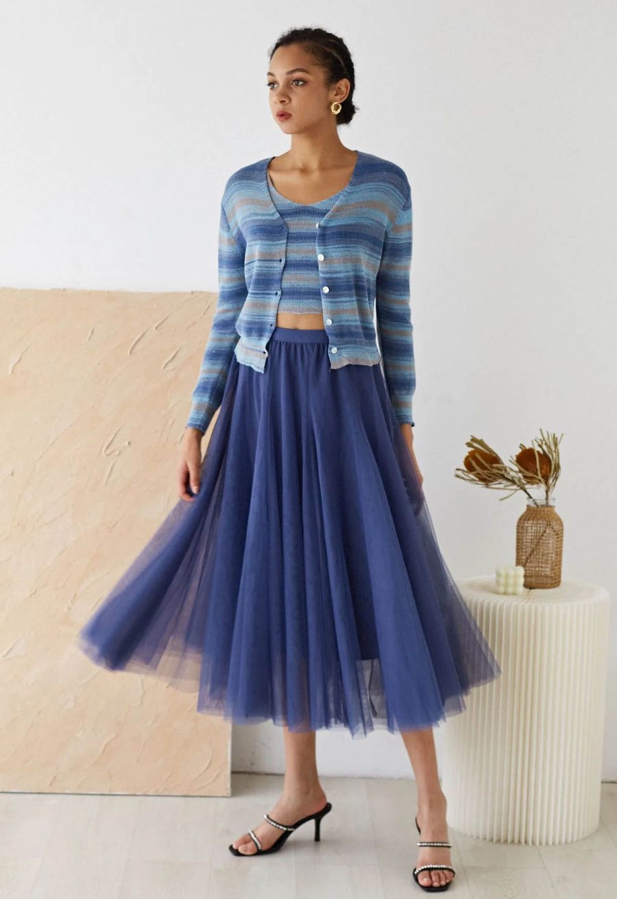 My Secret Garden Tulle Maxi Skirt in Dusty Blue