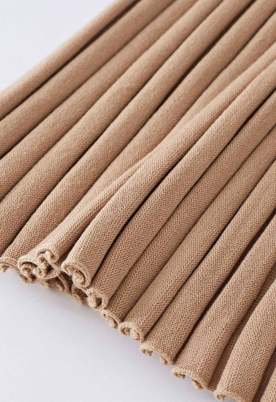 Knitted Crop Top and Buttoned Slit Skirt Set in Apricot