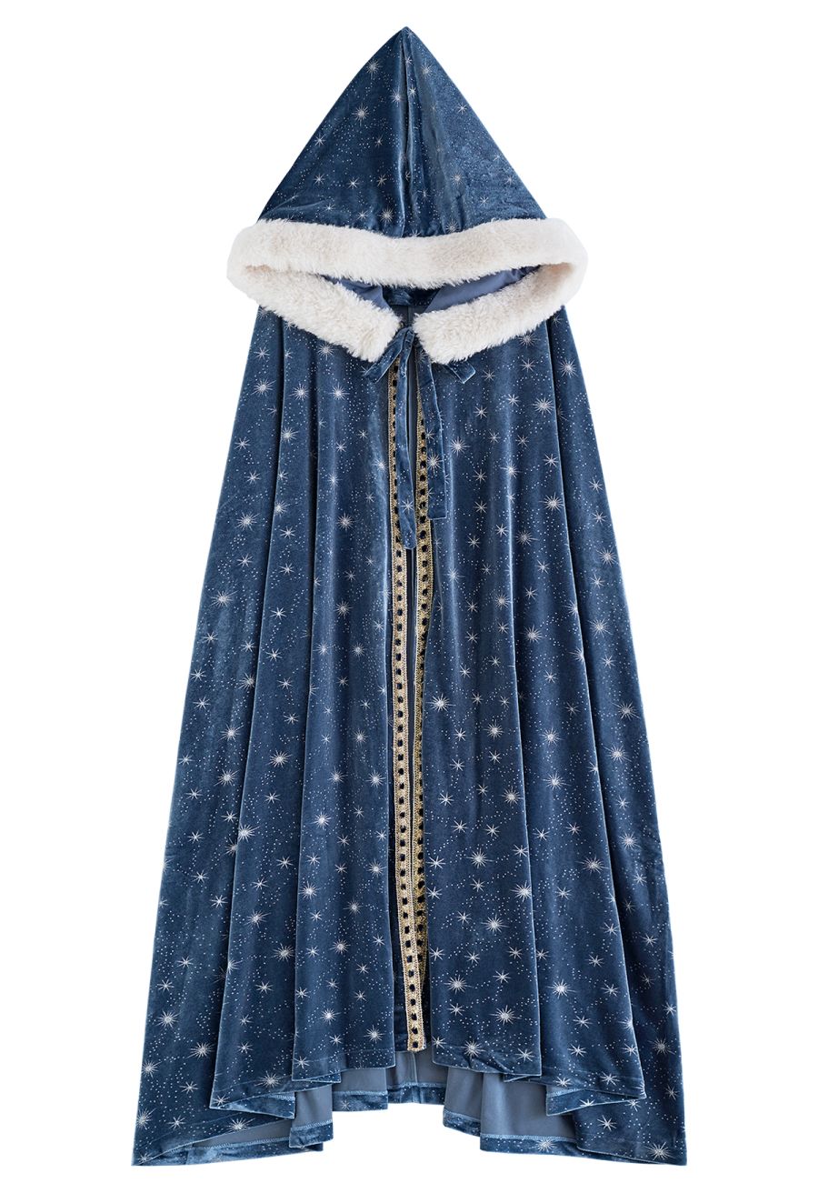 Sparkling Stars Self-Tie Velvet Hooded Cloak Halloween Costumes