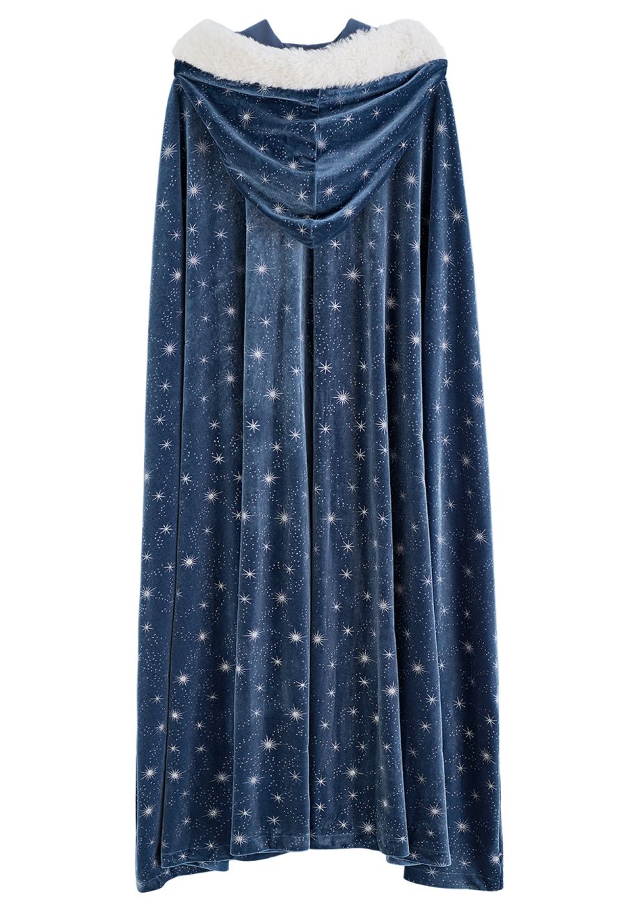 Sparkling Stars Self-Tie Velvet Hooded Cloak Halloween Costumes