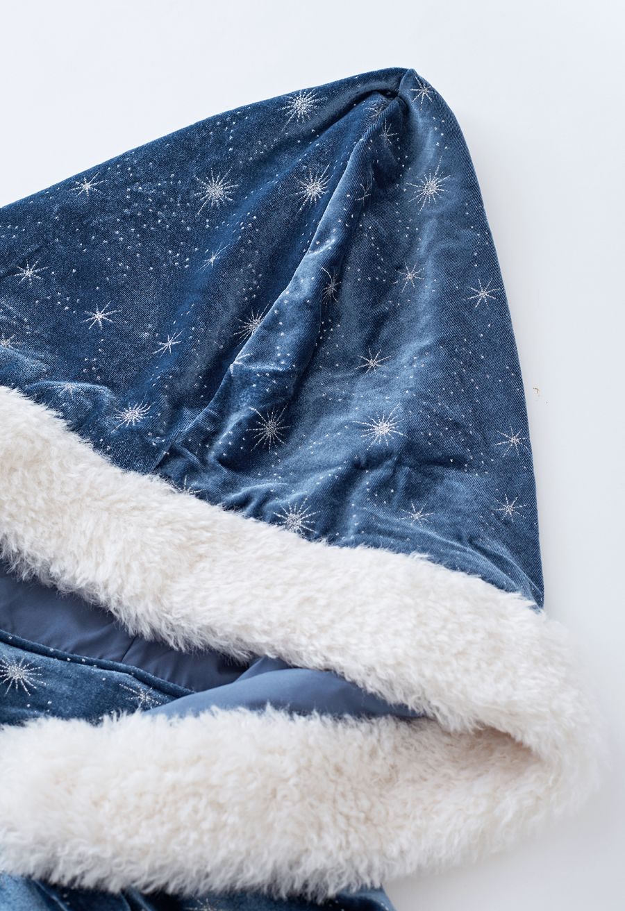 Sparkling Stars Self-Tie Velvet Hooded Cloak Halloween Costumes