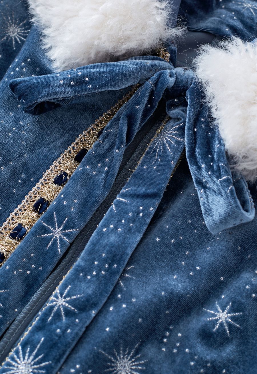 Sparkling Stars Self-Tie Velvet Hooded Cloak Halloween Costumes