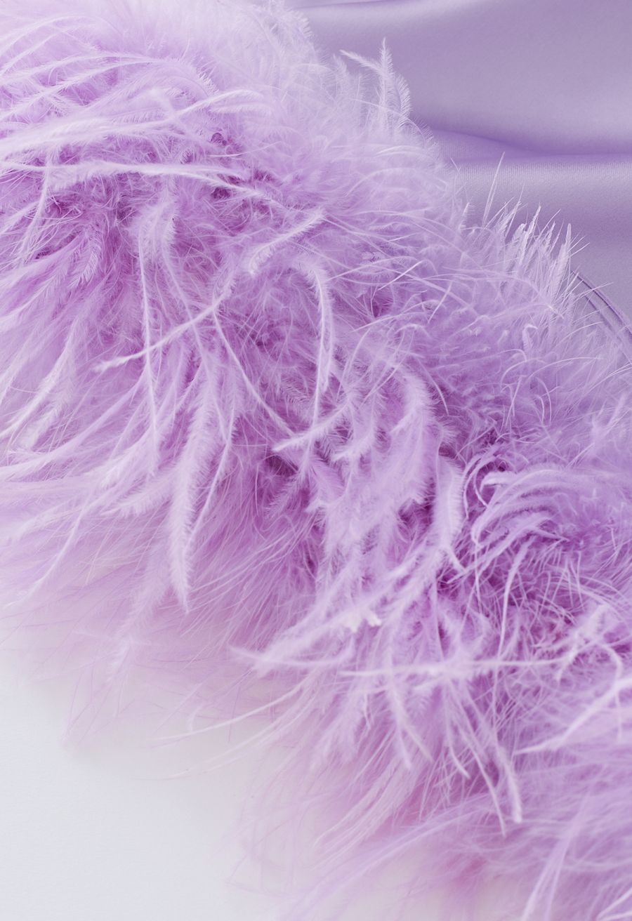 Fringe Hem Satin Long Sleeve Dress in Purple