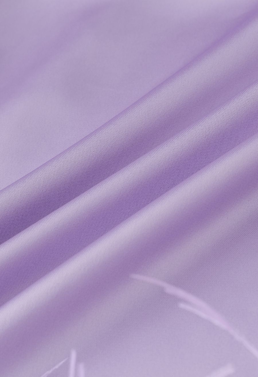 Fringe Hem Satin Long Sleeve Dress in Purple