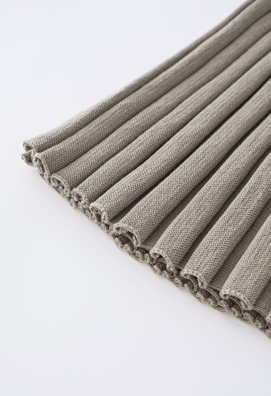 Buttoned Front Slit Rib Knit Skirt in Taupe