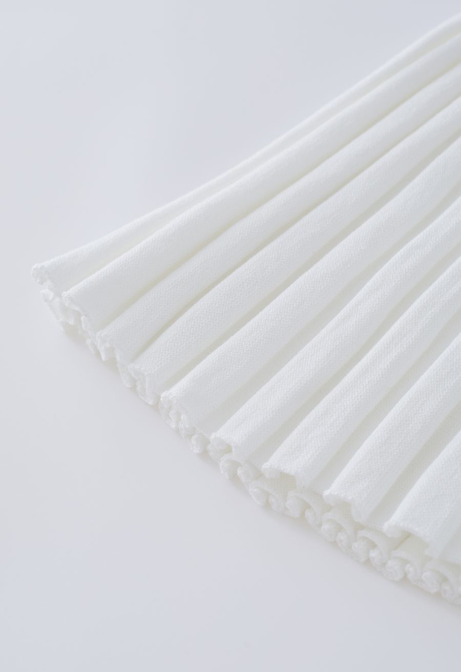 Buttoned Front Slit Rib Knit Skirt in White