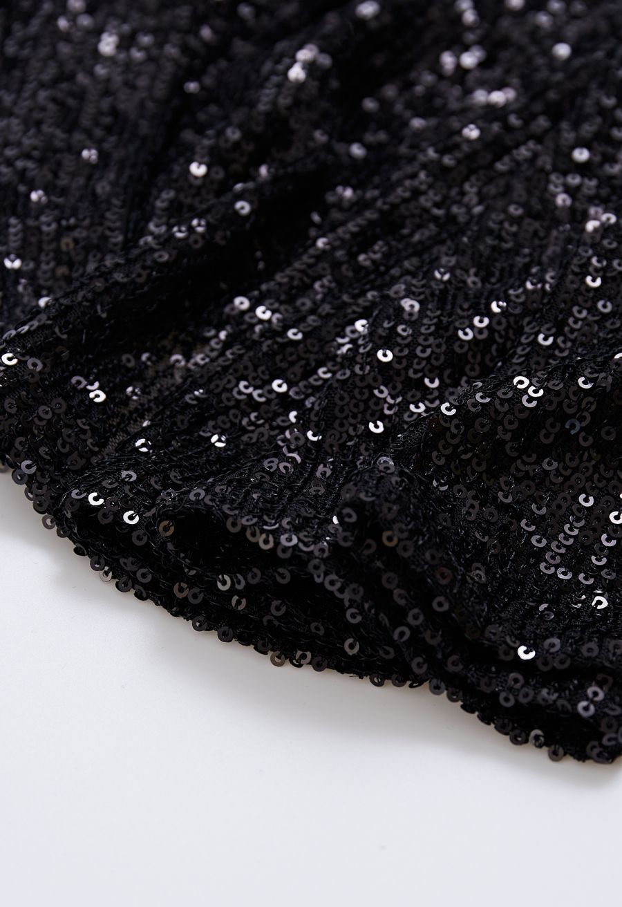 Glitter Sequins Trim Mermaid Midi Skirt in Black