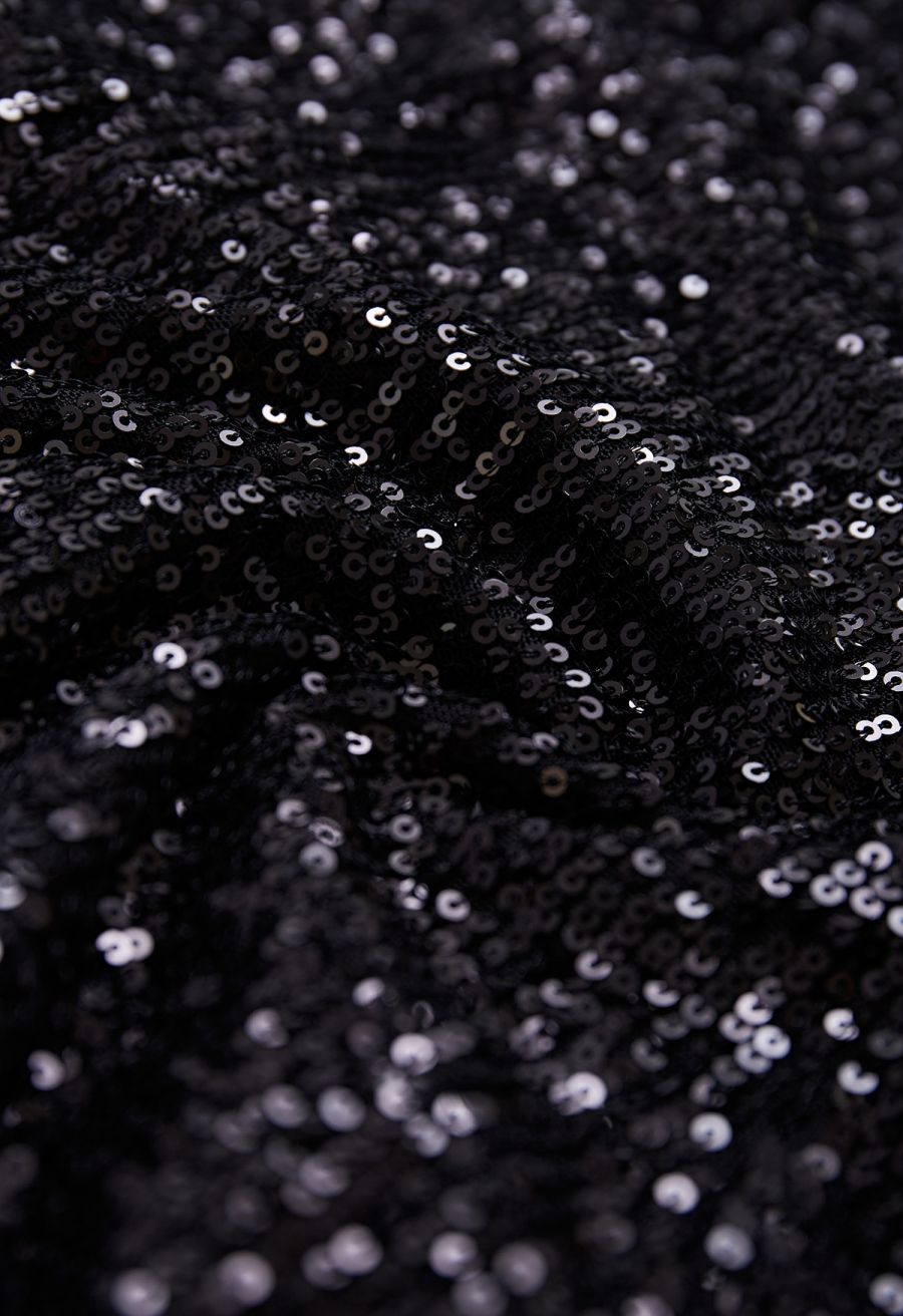 Glitter Sequins Trim Mermaid Midi Skirt in Black
