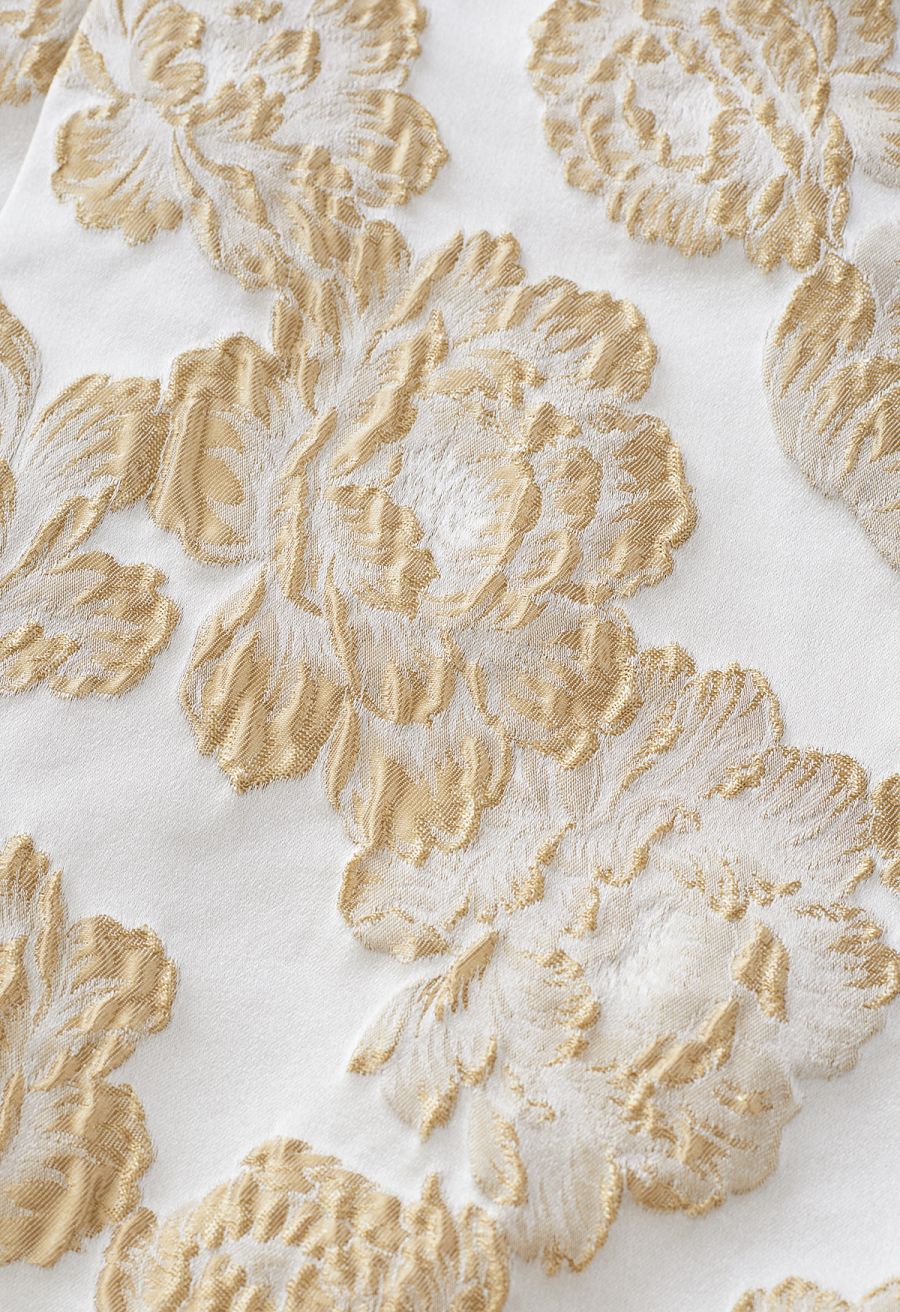 Peony Embossed Jacquard Flare Mini Skirt in Gold
