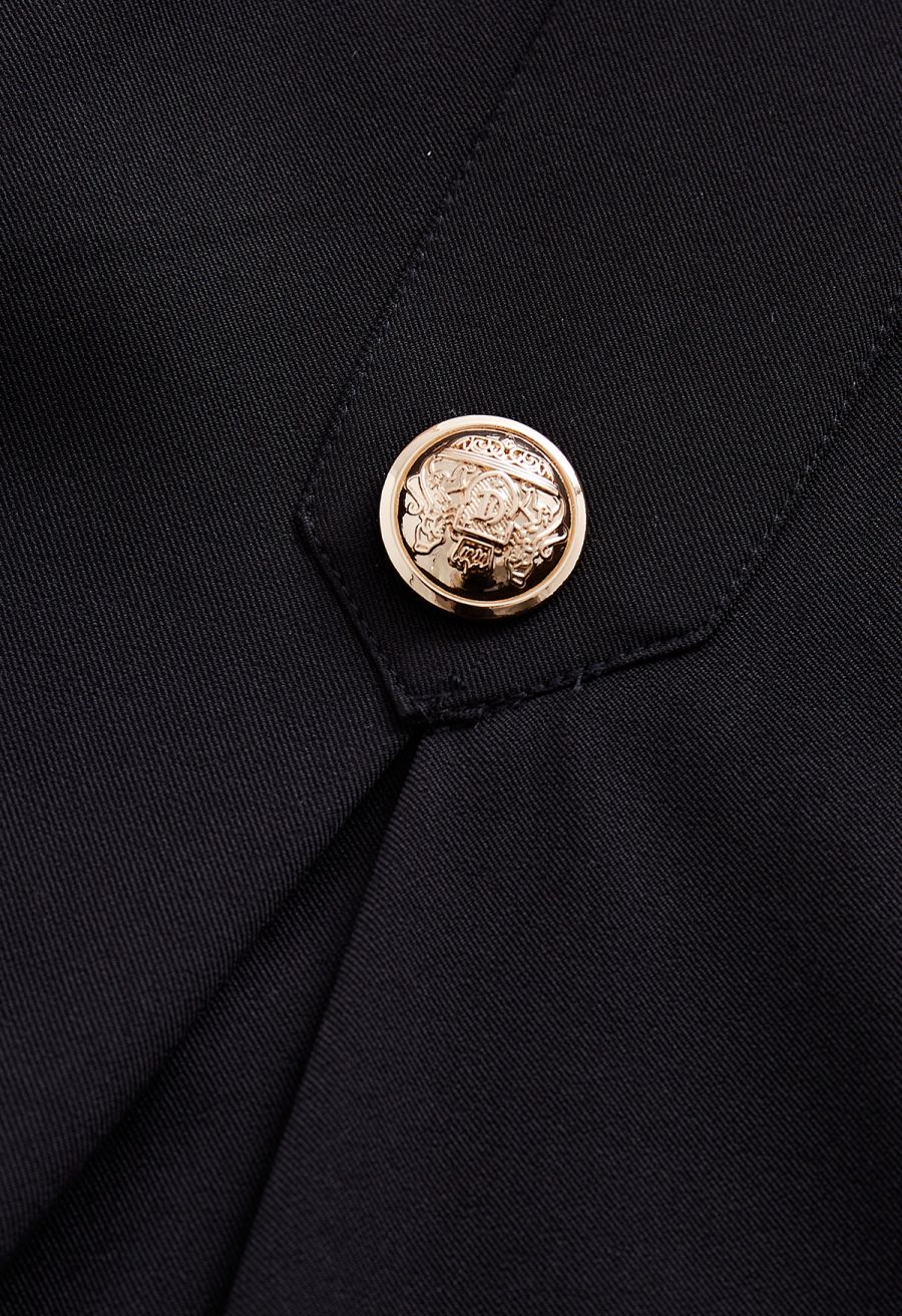 Buttoned Pleated A-Line Skirt in Black