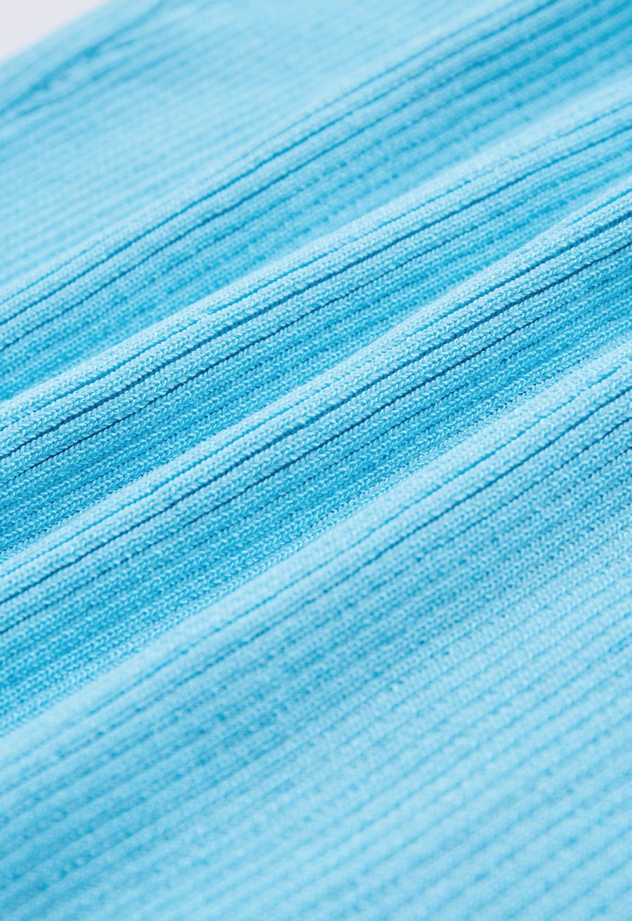 Cropped Knit Pearly Tank Top in Baby Blue