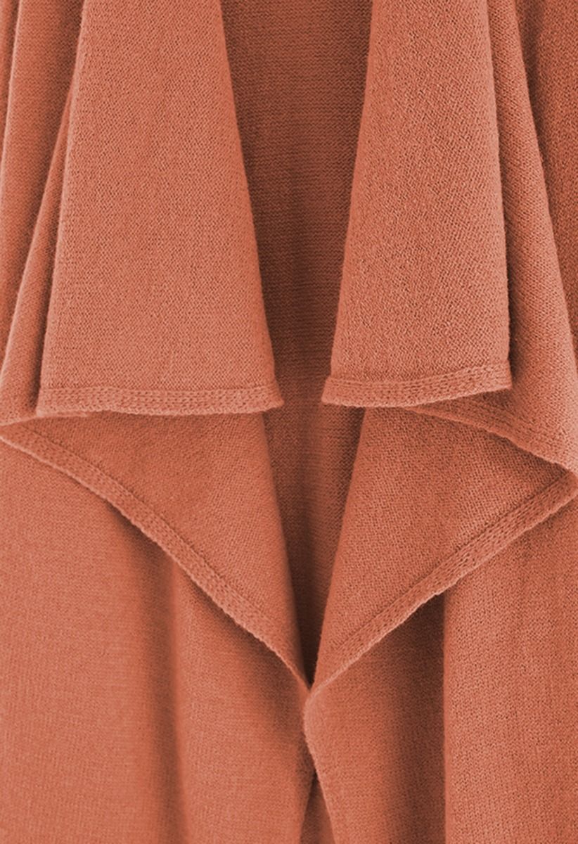 Waterfall Longline Knit Cardigan in Orange